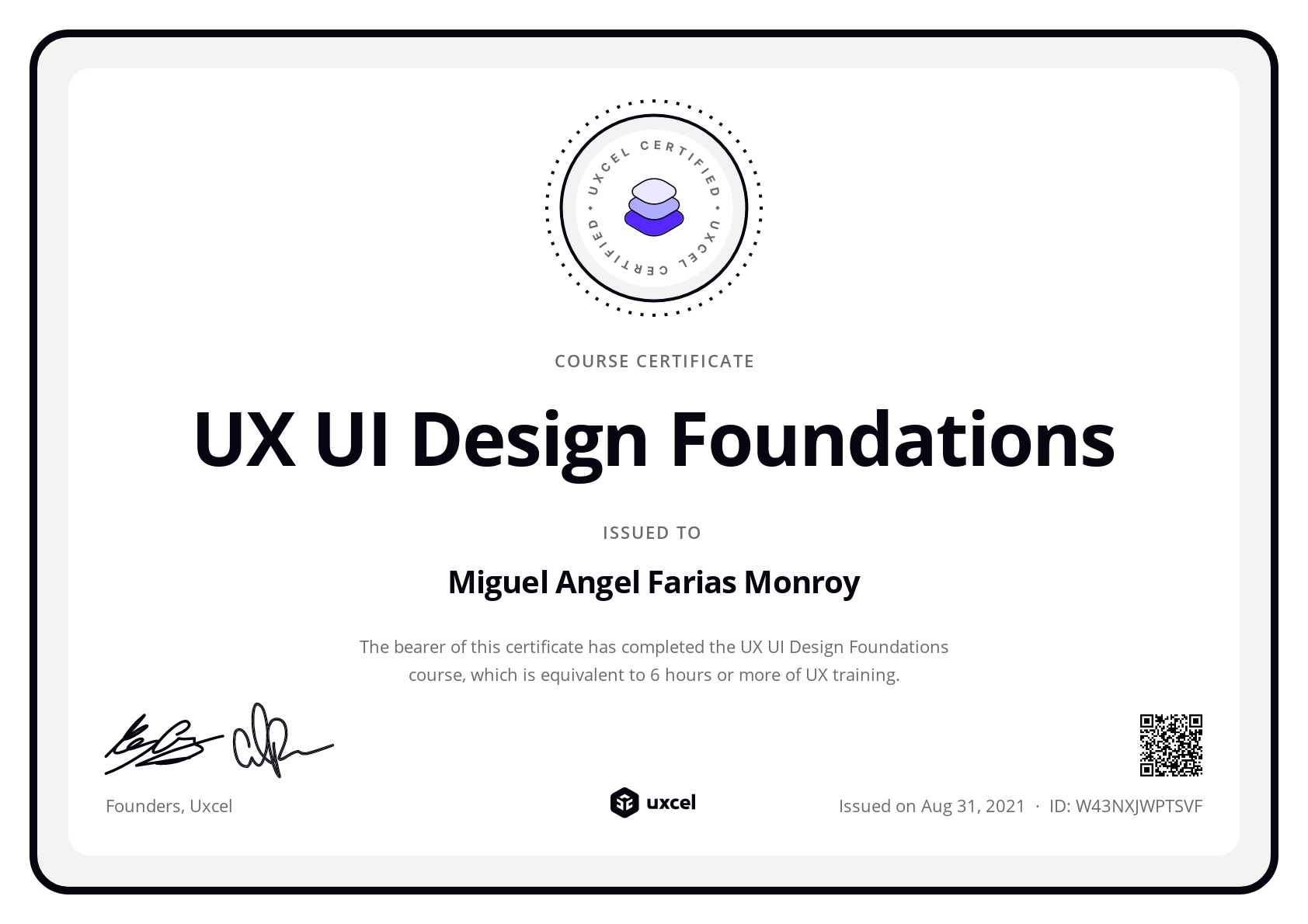 Miguel Angel Farias Monroy's certificate